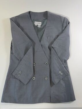 🎟 Breckenridge Silk  Blazer Sz 8 Gray Silver Double Breasted